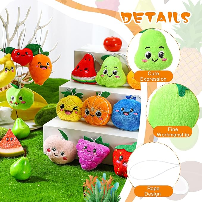 Libima 150 Pcs Mini Stuffed Animals Sea Animal Fruit Plush Keychain Set for Carnival Birthday Classroom Prizes Decoration for Clothes (Fruit)