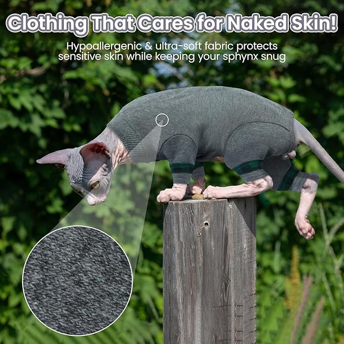 Sphynx Hairless Cats Sweater Shirt Kitten Soft Pullover Cute Cat Pajamas Jumpsuit Cotton Apparel Pet Winter Turtleneck for Cats,LightGrey M