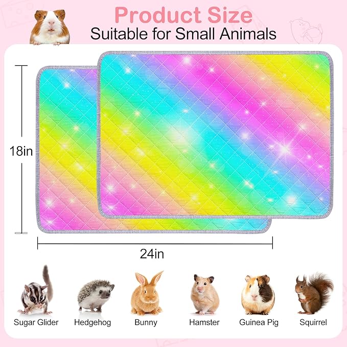 2 Pack Guinea Pig Bedding, Washable Guinea Pig Cage Liner Reusable Guinea Pig Mat Waterproof Guinea Pig Bedding for Cage, Super Absorbant Guinea Pig Pee Pads for Small Animals Hamster Rabbit Squirrel