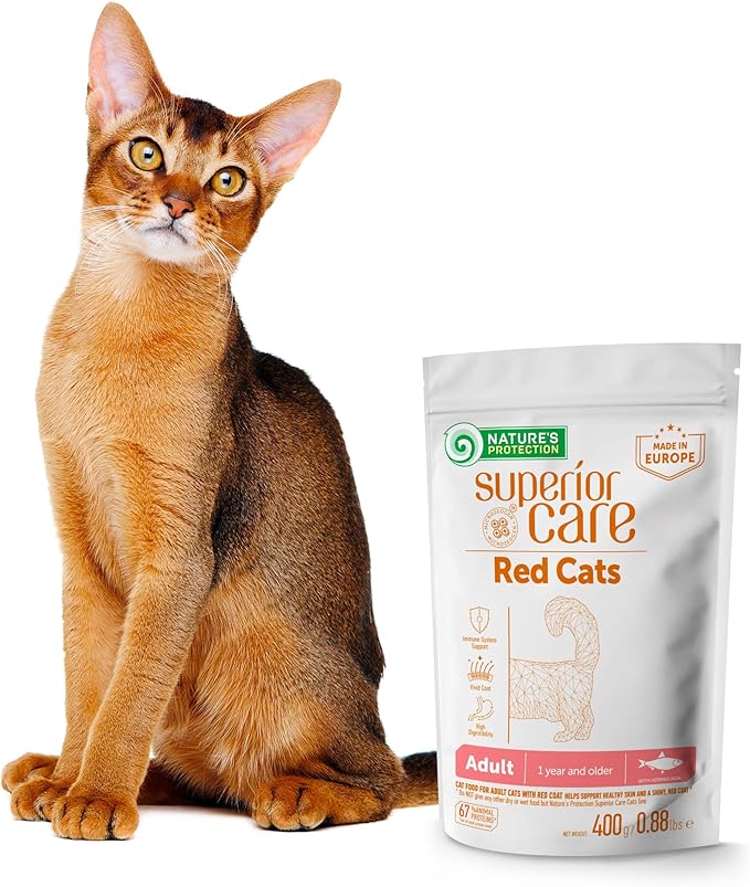 Nature's Protection Dry Cat Food - Grain Free, High Protein Cat Food Dry Kibble for Indoor Adult Cats with Red Fur - Sensitive Stomach, No Tear Stains & Hairball (Superior Care - Herring, 14.11 lb)