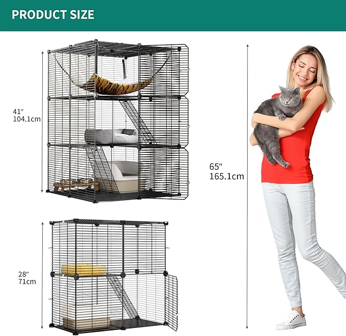 YITAHOME Indoor Cat Cage 2 Tier Kitten Cage House Cat Enclosure Outdoor Small Animal DIY Pet Playpen Detachable Metal Kennel for Ferret Kitty, Bunny, Chinchilla, Squirrel, rv Travel, Camping