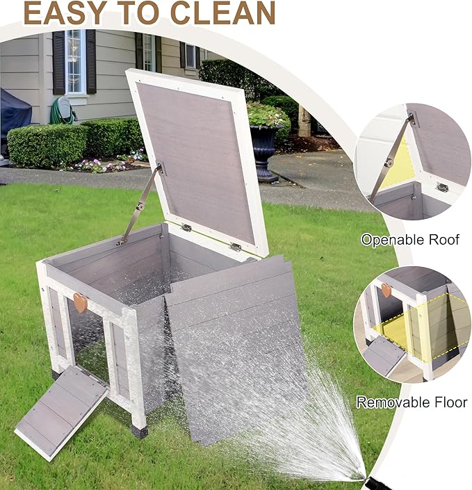 Weatherproof Cat House for Outdoor Cats in Winter, 100% All-Around Insulated Outdoor Cat Shelter with Warm Liner for Outside Feral Cat,Puppy,Rabbit and Small Pets-Grey with Warm Liner