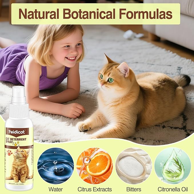 Cat Deterrent Spray, Effective Pet Spray for Anti Cats Scratch Furniture, Curtain, Sofa and Plant, Cat Scratch Deterrent Aid for Pet Behavior Training(3.38oz)
