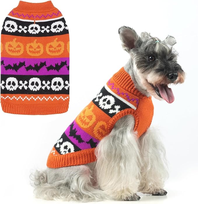 KOOLTAIL Halloween Dog Sweater Costume Fall Winter Clothes - Soft Pumpkin Knitwear Dog Cold Weather Coat, Pet Sweatshirt Pullover Outfit for Small Medium Large Dogs Puppy Cats Girls Boys Orange M