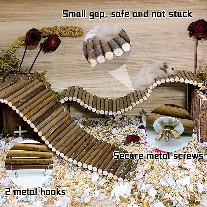 Rat Bendy Long Suspension Bridges Hamster Climbing Ladder Flexible Hamster Wooden Bridge for Mouse Rat