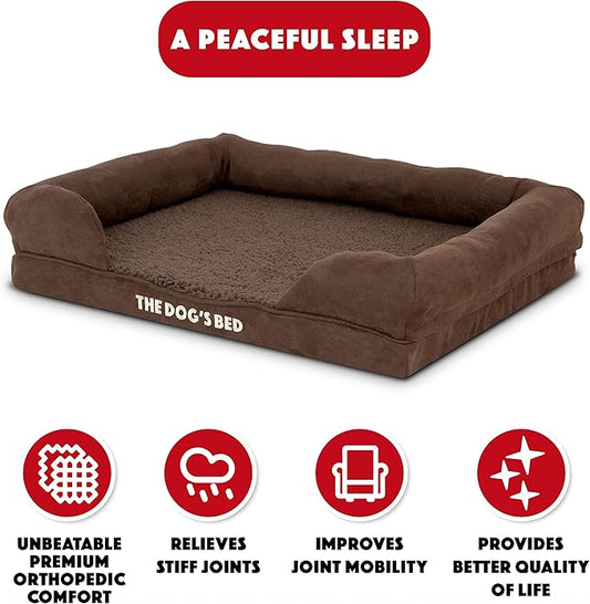 The Dog’s Bed Orthopedic Dog Bed Medium Brown Plush 25.5x20, Premium Memory Foam, Pain Relief: Arthritis, Hip & Elbow Dysplasia, Post Surgery, Lameness, Veterinary Approved, Waterproof Washable Cover