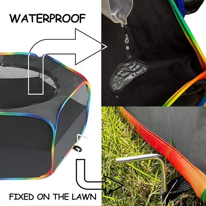LUCKITTY Small Animal Playpen, Chick Brooder Box, Guinea Pig Hamster Indoor Playpens & Outdoor Pet Cage Tent with Cover Top, for Kitten/Ferret/Hedgehog/Rabbit/Duckling, Black & Rainbow