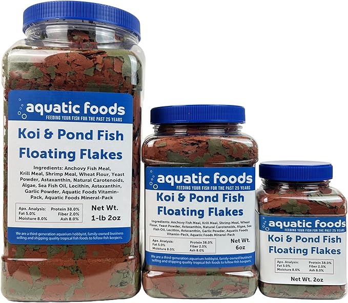 Aquatic Foods Inc. Koi & Pond Fish Krill Flakes. Arctic Krill Flakes with Natural Carotenoids Color Enhancers to Enhance The Vibrant Colors of Fish Also Pellet Mix, Wafer Mix Included…6oz