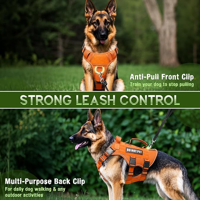 WINSEE Mesh Dog Harness with 10 Pet Patches for Large Service Dog in Training, Breathable Tactical Molle Vest with Double Handle, Reflective Military Pet Vest for Walking Hiking