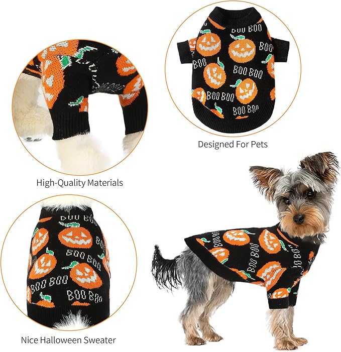 NACOCO Dog Halloween Pumpkin Sweater - Pet Clothes Cat Knitwear Apparel - Holiday Party Halloween Warm Puppy Outfit(M)