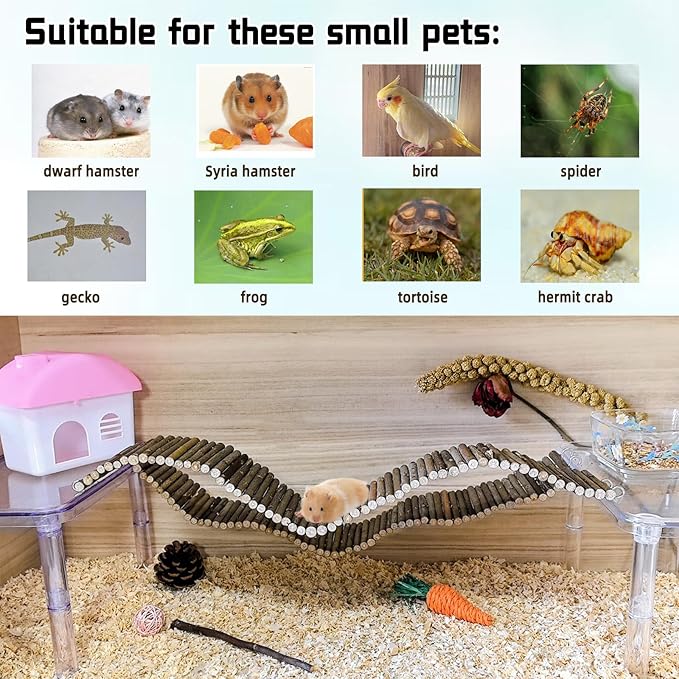 Rat Bendy Long Suspension Bridges Hamster Climbing Ladder Flexible Wooden Bridge for Small Animal Rodents Mouse(2PCS)