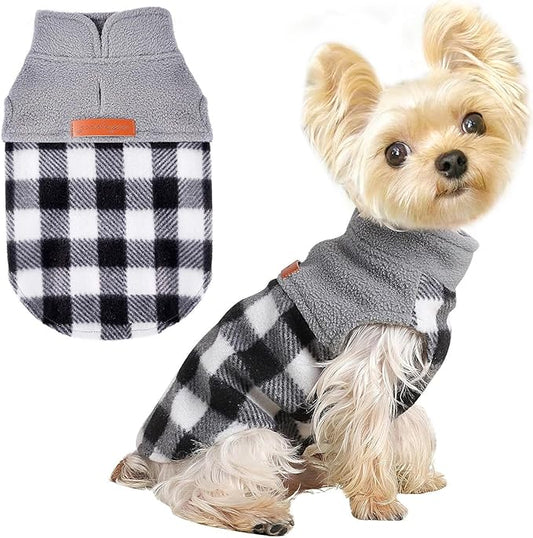 Small Dog Sweater - Fleece Vest Dog Sweater - Plaid Puppy Sweaters for Small Dogs Girl Boy - Doggie Winter Clothes - Fleece Doggy Outfit- Cat Sweatshirt, XXS, Grey