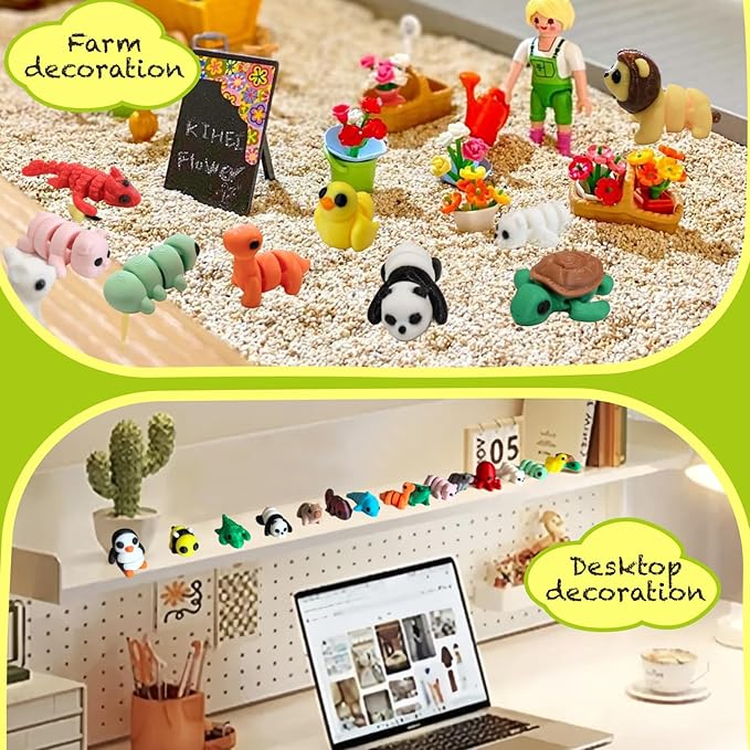 25pcs Mini Animals Figures,3D Printed Animals and Flexible Joints Fidget Toys, Small Animal Figurines Fit Fidget Toy Set,Pocket Pets,Birthday fillers, Teen Reward Gifts(25PC)