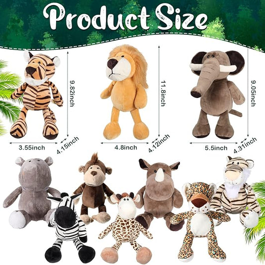30 Pcs Safari Forest Stuffed Animals Plush Jungle Themed Animals Toys Gift Elephant Giraffe Lion Tiger Monkey Rhinoceros Zebra Tiger Leopard Hippo for Baby Shower Party Favors Decoration