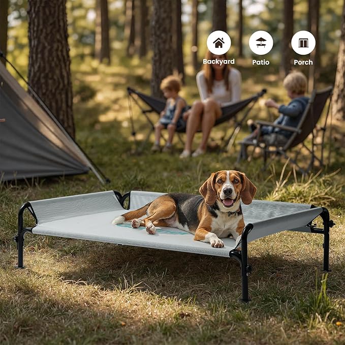 Gardner Pet Elevated Dog Bed Large Sized Dog, Outdoor Raised Bed Waterproof Portable Cooling Cot Pet Hammock Bed with 3-Sided Guardrail, Breathable Mesh, Grey, 49 Inches