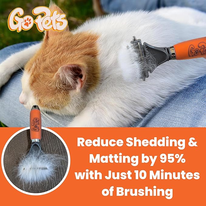 GoPets Double-Sided Dematting Tool & Deshedding Brush for Dogs & Cats, Undercoat Rake for Shedding, Mat Remover for Long Haired Pets, Dog Comb for Grooming Coats, Cat Hair Detangler & Dematter