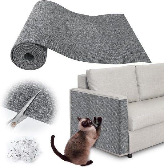 Cat Scratch Furniture Protector - 100" x 13.8" Trimmable Self-Adhesive Cats Claws Scratch Pads, DIY Cat Climbing Couch Protector for Scratch Post Cat Tree Replacement Indoor (Light Gray)