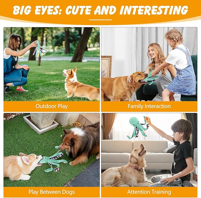 Octopus Dog Toys, No Stuffing Squeaky Dog Toys Chew Toys for Dogs Puppy Toys Indestructible Dog Toy for Small & Medium & Large Dogs (Green)
