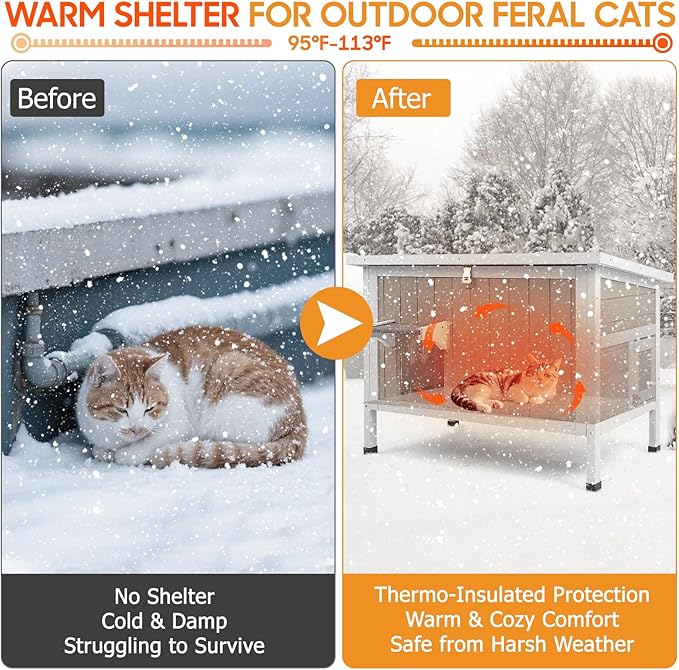 Insulated Cat House Outdoor Weatherproof Feral Cat Shelter for Winter, All-Round Foam Insulation Wooden Pet House for Small Animals with Escape Door,Openable Roof(34.5"L x 21.7"W x 25.6"H)