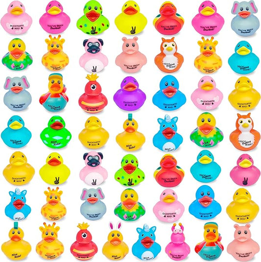 Ducks with 5 Fun Logos for Jeep Ducking – 50 Pack of Bulk Assorted Duckies with Unique Designs for 4x4 Drivers, Dashboard Displays, Off-Road Duck Tagging, Trail Gifts, and Adult Ducking Traditions