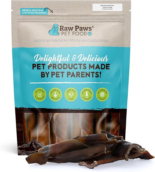 Raw Paws Camel Skin Chews for Dogs, 10-inch (10-Count) - Rawhide Free Dog Chew Long Lasting - Support Dog Anxiety Relief - Bully Stick Alternative