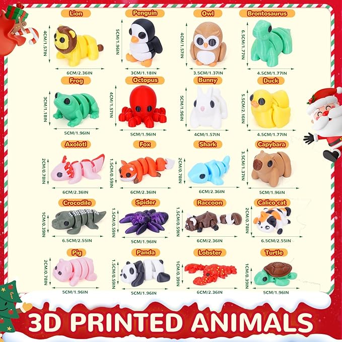 20PCS Mini Animals Set, 3D Printed Little Animals Articulated Flexible Fidget Toy, Mini Animal Figurines Toy, 3D Printed Cute Animal Toys Home, Office, Executive Desk for Christmas Decoration