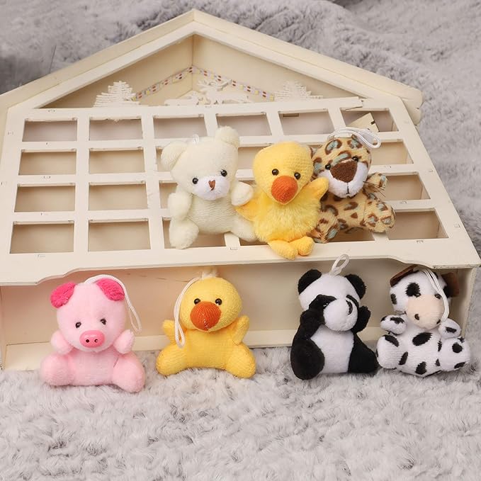 Juegoal 26 Pack Mini Animal Plush Toy Set, Cute Small Stuffed Animal Keychain Set, Goodie Bag Fillers, Carnival Prizes for Kids, Assortment Kids Valentine Gift Easter Egg Filter Party Favors
