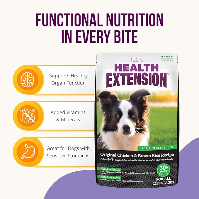 Health Extension Original Chicken & Brown Rice Dry Dog Food (40 lb / 18.14 kg) - Protein-Packed Formula with Probiotics, Omega 3 for Holistic Health in Dogs of All Life Stages