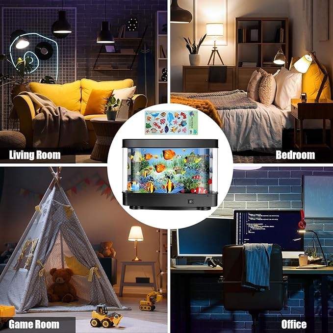 Fake Fish Tank Lamp, Aquarium Lamp with Virtual Marine Life Animations, Artificial Tropical Fish Decorative, Sensory Aquarium Night Light, Ocean Room Decor Night Light Suitable