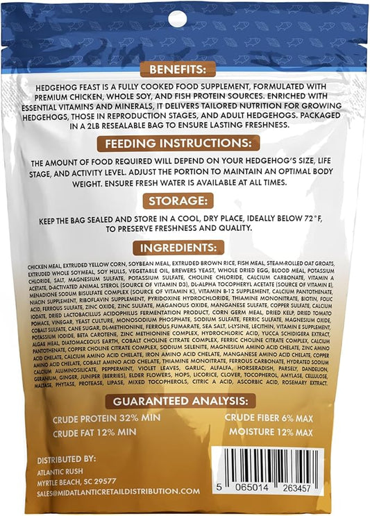 Atlantic Rush Hedgehog Feast Premium Food - 2lb Resealable Bag of Hedge Hog Delite- Small Critter Supplies Hedge Hog Food - Hedgehog Treats- Sourced & Made in The USA