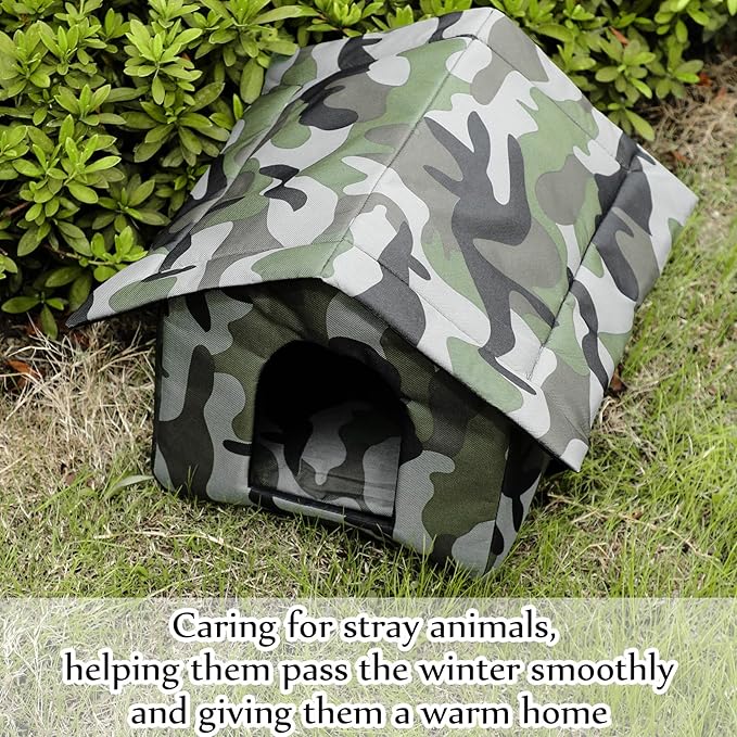 Soaoo 3 Pcs Cat Houses for Outdoor Stray Cats Shelter Weatherproof Outside House Indoor Foldable Pet Cave with Tent Stakes for Wild Animal Dogs(Camouflage Style)
