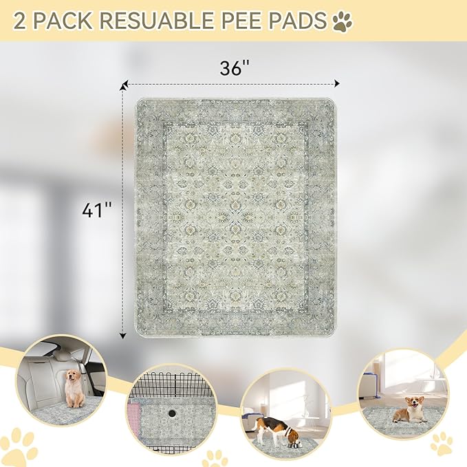 Washable Pee Pads for Dogs 2 Pack Reusable Puppy Training Pads 36"x41" Super Absorbent Waterproof Dog Training Pads, Non-Slip Potty Pads Whelping Pads Litter Mat Pet Supplies - Vintage White