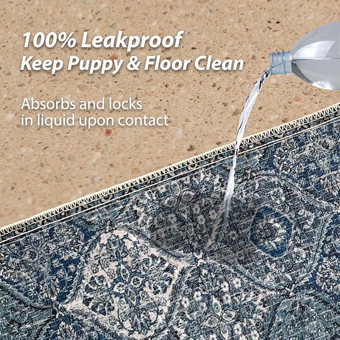nunubaby Washable Pee Pads for Dogs, Stylish, Non-Slip and Leak-Proof Pee Pads. Reusable Potty Pads for Dogs for Crates and Floors.(Blue/Multi, 24" x36" )