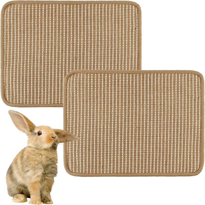 2 Pack Bunny Scratching Pad - Natural Jute-Cotton Woven Cage Mat Chew Toys Teeth Grinding & Claw Care Scratcher for Rabbits, Chinchillas, Guinea Pigs