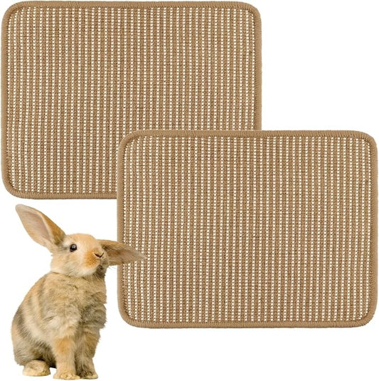 2 Pack Bunny Scratching Pad - Natural Jute-Cotton Woven Cage Mat Chew Toys Teeth Grinding & Claw Care Scratcher for Rabbits, Chinchillas, Guinea Pigs