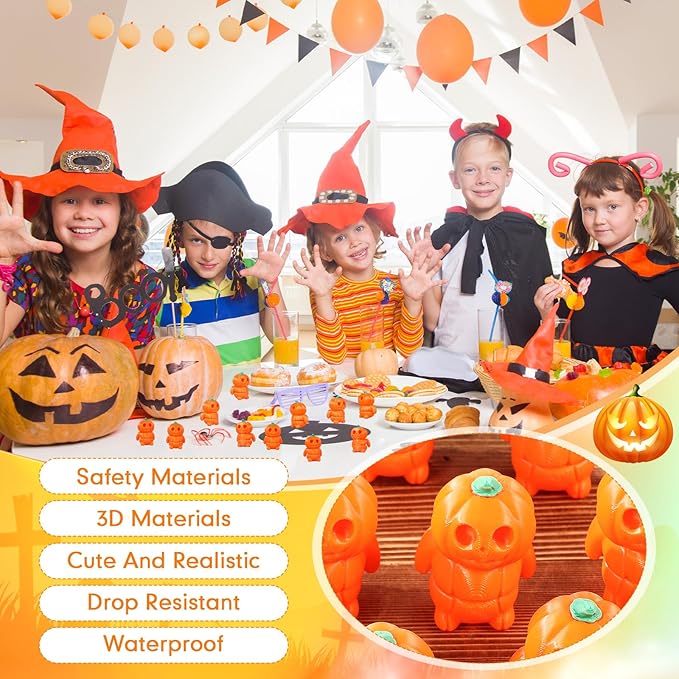Honoson 24 Pcs 3D Printed Fidget Toy 3D Printed Pumpkin Styled Man Small Animal Toy Flexible Halloween Christmas Decoration for Play and Display