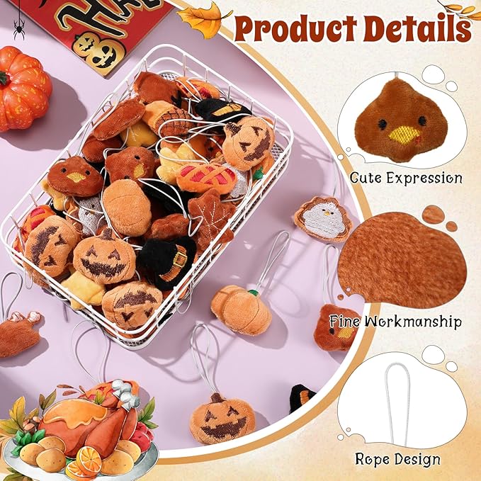 Libima 60 Pcs Thanksgiving Mini Stuffed Animals Fall Plush Keychain Set Autumn Plush Toys for Carnival Birthday Thanksgiving Day Decoration for Clothes