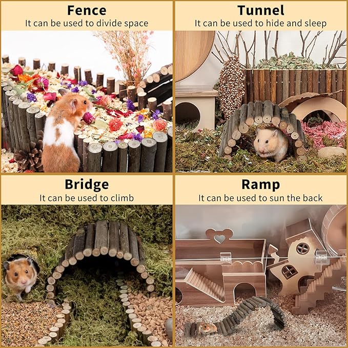 Hamiledyi 2PCS Natural Wood Hamster Climbing Ladder & Hideout Toy - Multi-Size Small Animal Cage Accessories for Syrian Hamsters, Mice, Gerbils, Sugar Gliders (21.7x3.5 Inch)