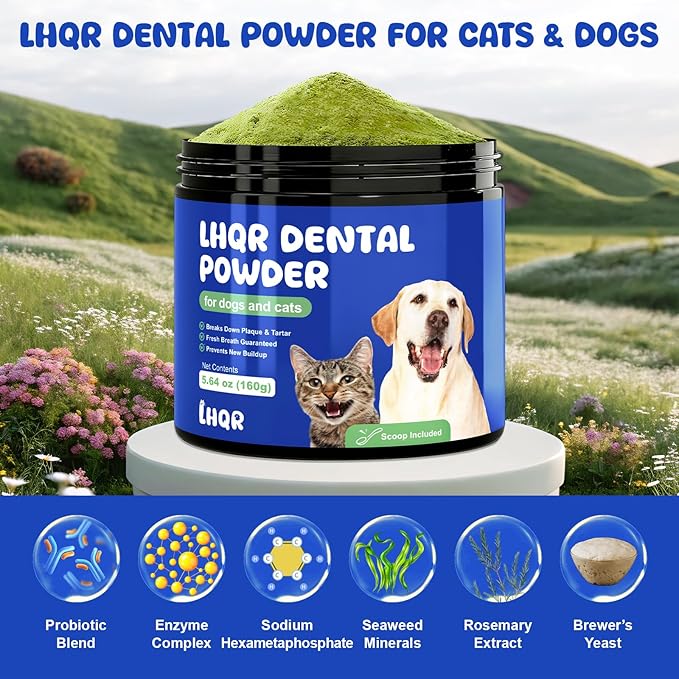 Dog Dental Powder for Fresher Breath - Dog Teeth Cleaning Powder Natural Plaque & Tartar Support with Probiotics & Enzymes lab co, Oral Care Supplement for Pet 160g