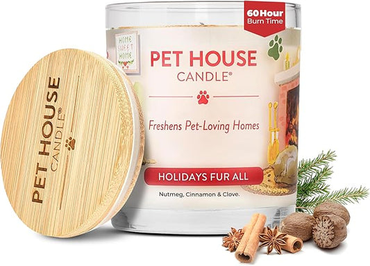 One Fur All Pet House Christmas Candles, Long Lasting, Clean Burning, Soy Wax Scented Pet Odor Candles Holidays Fur All