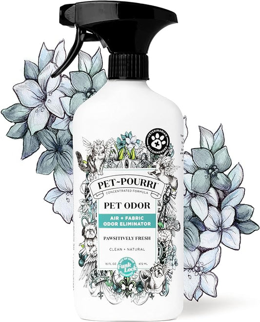 Pet-Pourri Pet Odor Air + Fabric Odor Freshener Spray, Pawsitively Fresh, 16 Fl Oz (Pack of 2)
