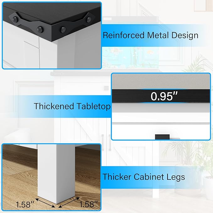 40 Gallon Fish Tank Stand with Power Outlets, Farmhouse Decorative Aquarium Stand Furniture with Adjustable Shelves and Drawer, Reptile Turtle Tank Stand with Cabinet Storage (White, 30-40GL)