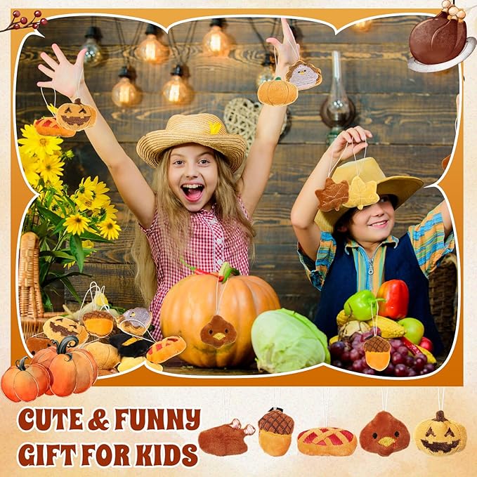 Libima 60 Pcs Thanksgiving Mini Stuffed Animals Fall Plush Keychain Set Autumn Plush Toys for Carnival Birthday Thanksgiving Day Decoration for Clothes