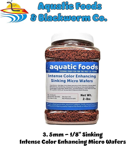 Aquatic Foods Inc. 3.5mm - 1/8" Color Enhancing Sinking Micro Wafers for Bottom Fish, Shrimp, Crabs, Crayfish, All Tropical Fish…2-lb Med Jar