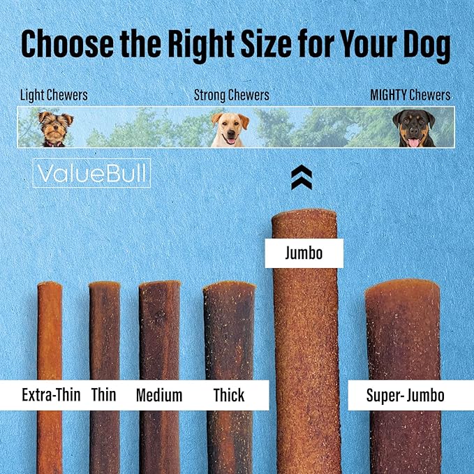 ValueBull Collagen Sticks for Dogs, 6 Inch Jumbo Chews, Natural Long-Lasting Dog Treats, 100 Count Bulk Pack - Supports Joints, Skin & Coat with Chondroitin & Glucosamine