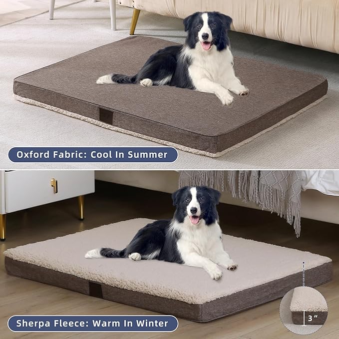 DaysU Dog Bed for Medium Dogs, Orthopedic Dog Beds with Removable Washable Cover, Medium Egg Crate Foam Pet Bed Mat, Brown, Suitable for Dogs Up to 35 Ibs, 35x22x3in