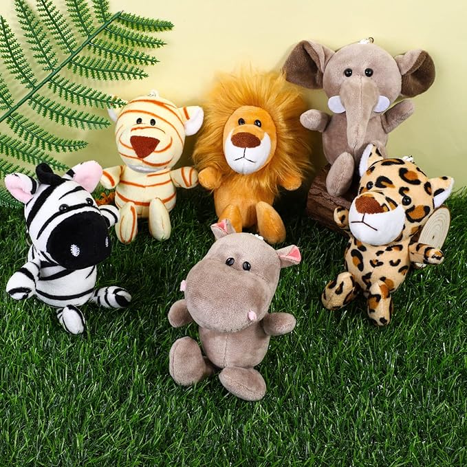 Elcoho 14 Pieces Safari Mini Jungle Animal Plush Toys Small Stuffed Forest Animals Plush Toys 5.9 Inch Keychain Decorations for Animal Themed Parties Goody Bags Filler Favors (Standing)
