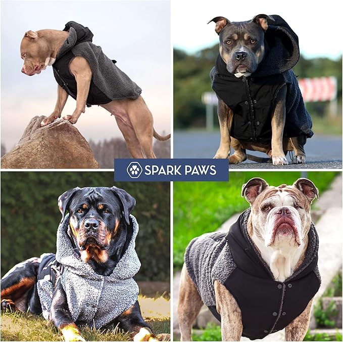 Spark Paws Reversible Dog Sweater, Sherpa Jacket Vest with Warm Fleece Lining, Warm Coat for Winter, Suitable for Small Medium, Large, XL XXL Dogs - Black and Grey - M