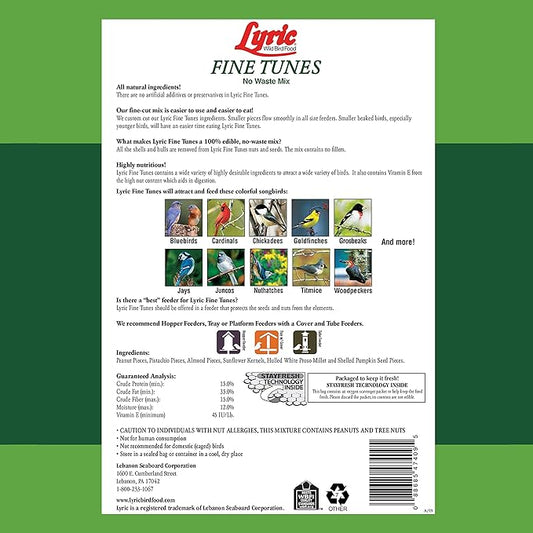 Lyric Fine Tunes Wild Bird Seed - No Waste Bird Food Mix - Attracts Bluebirds, Finches, Chickadees & More - 15 lb. Bag