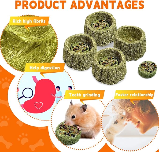 Hamiledyi 4 Pcs Rabbits Chew Toys for Teeth Timothy Hay Treats Rabbit Toys Small Animal Molar Toys Timothy Grass Chew Toys for Bunnies Guinea Pigs Hamsters and Chinchillas Bunny Teeth Care